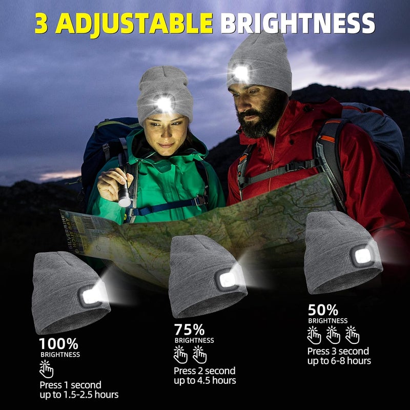 YMHB Unisex Beanie Hat with Light, USB Rechargeable LED Headlamp Hat Night Light Cap Christmas Stocking Stuffers Gifts for Men Dad Father Husband (Grey) - Image 5